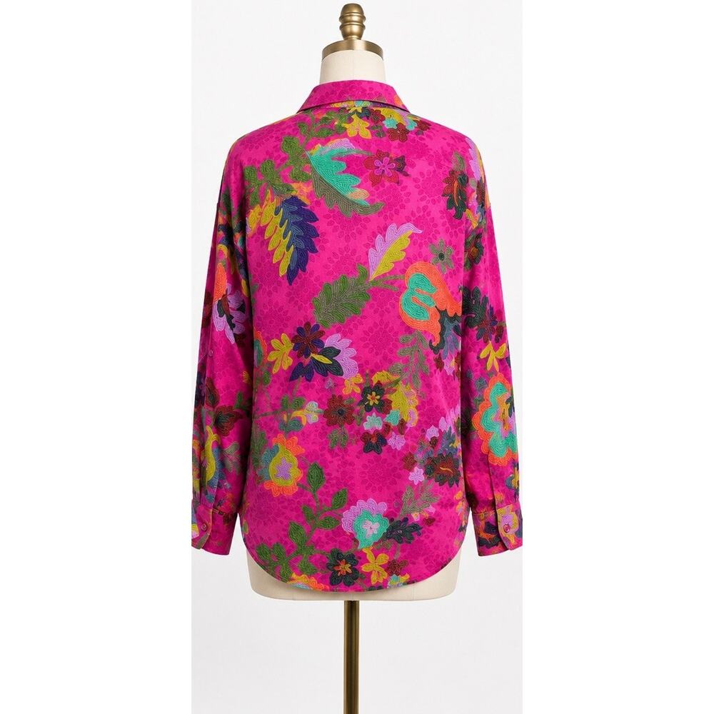 Johnny Was Martijn Shirt Verney Pink Vibrant Silk Button Upsize Medium - Picture 3 of 16